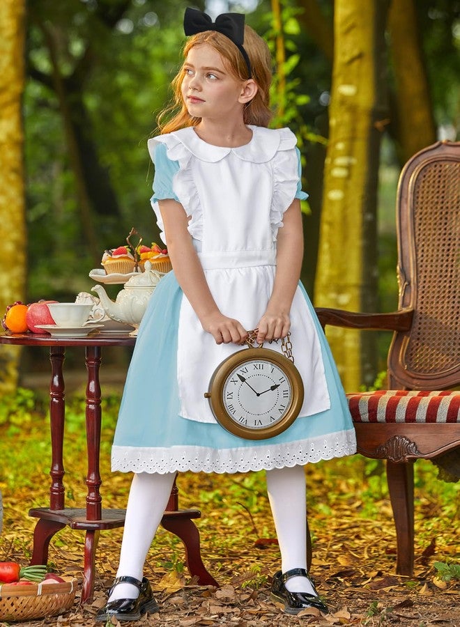 BesserBay Halloween Big Girls Puff Sleeve Midi Blue White Tie Waist 3 PC Outfit with Headband Stockings 12 Years - Image 3